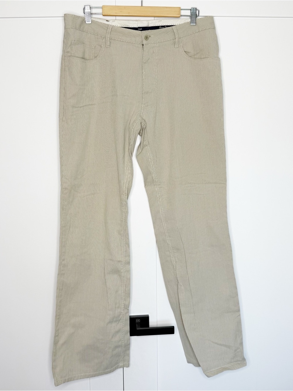 Nat Nast pants trousers 38 tan green striped lightweight wide leg cotton casual